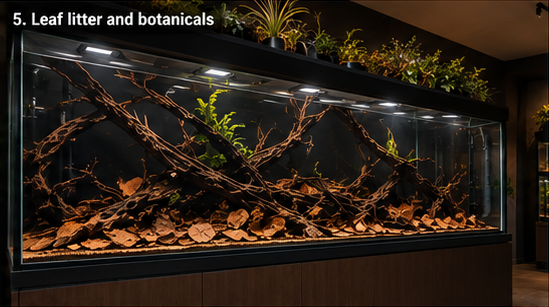 Leaves and botanical material layered around the planted wood structure
