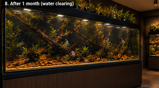 The aquarium as the water clears and the planted botanical layout settles
