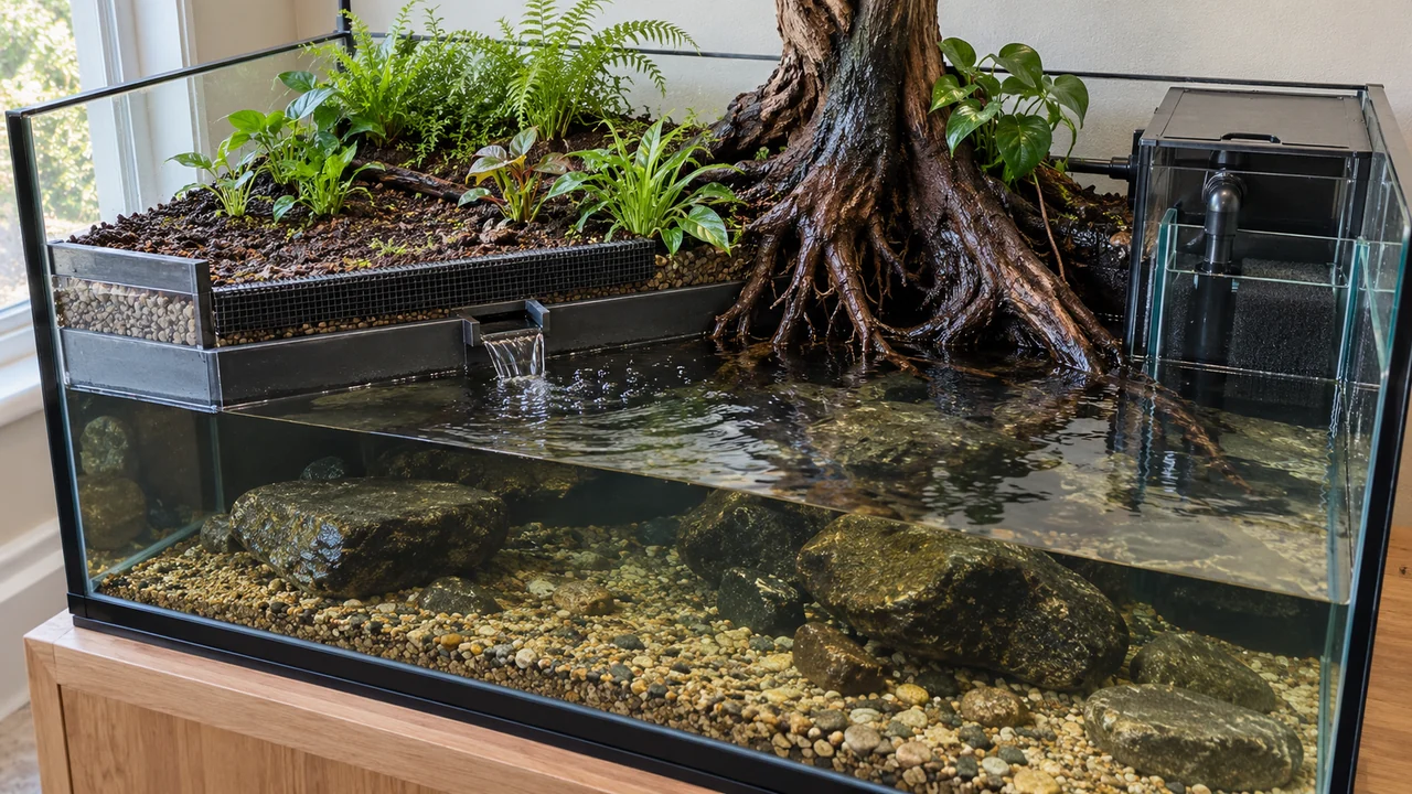 Part-built retained land tray above the pool, showing drainage separation, root support and filter access.