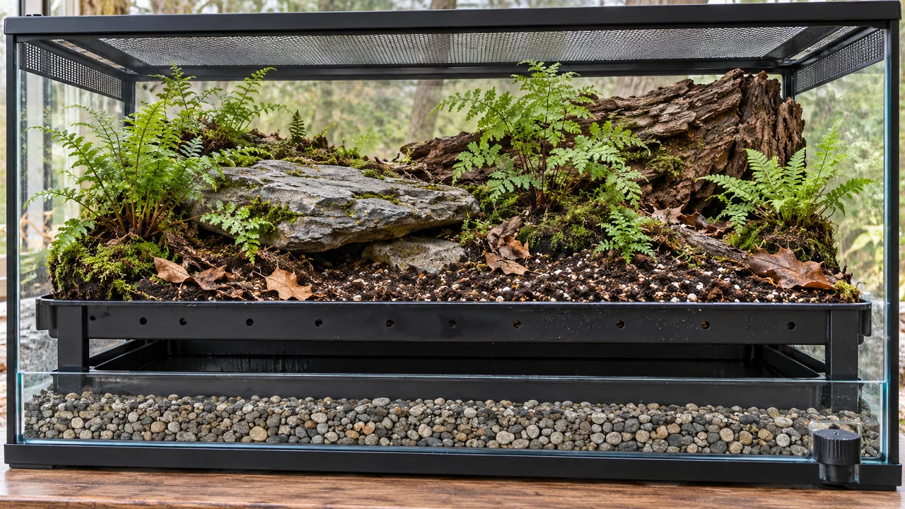 Part-built woodland display showing a supported draining tray and accessible lower water collection area.
