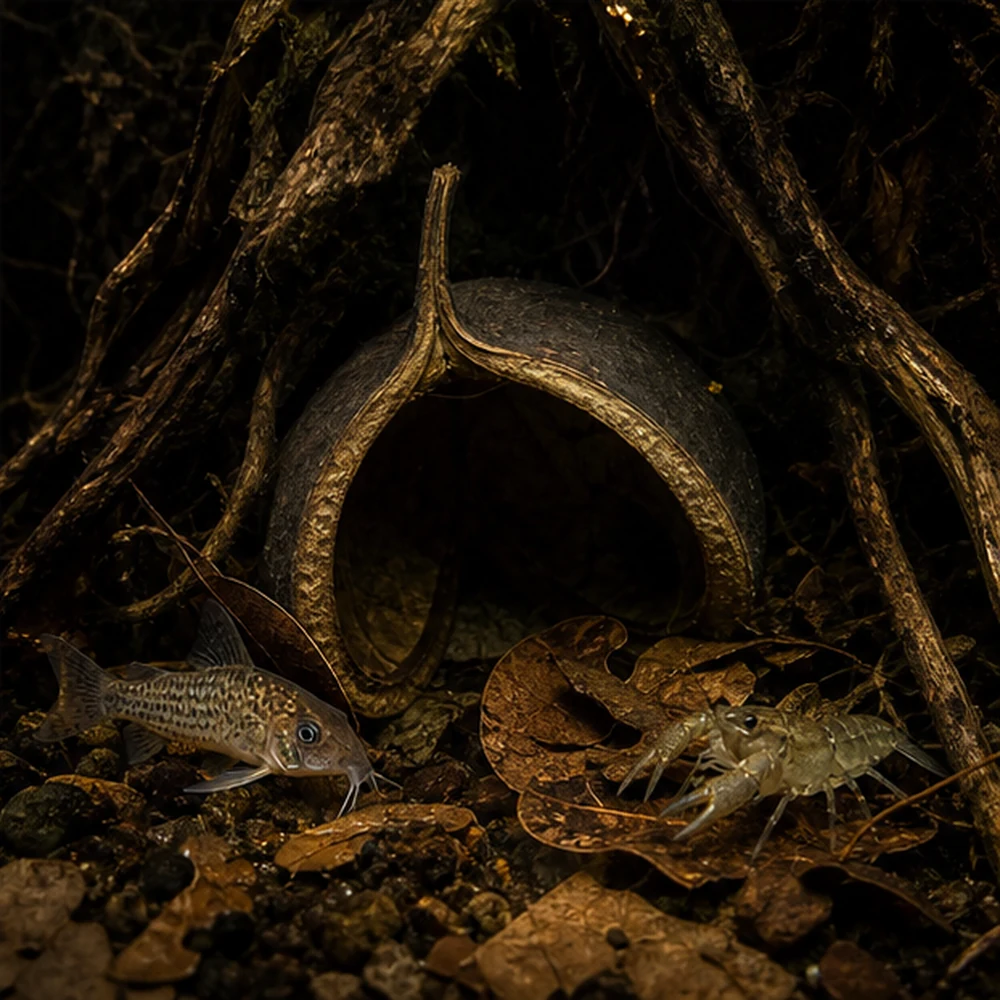 Buddha Nut (Pterygota alata) - Natural Seed Pod illustrative habitat scene - shelter context