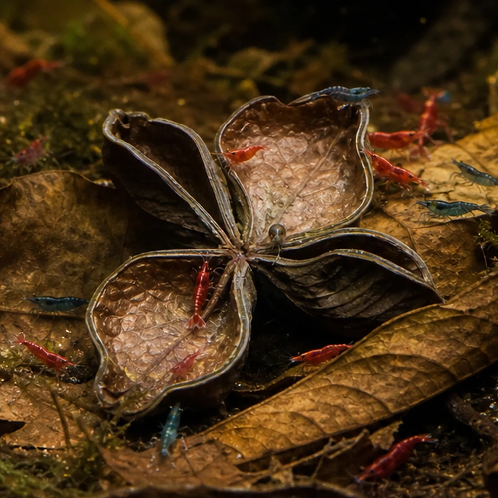 Land Lotus (Sterculia foetida) - Natural Botanical Pod illustrative habitat scene - habitat floor