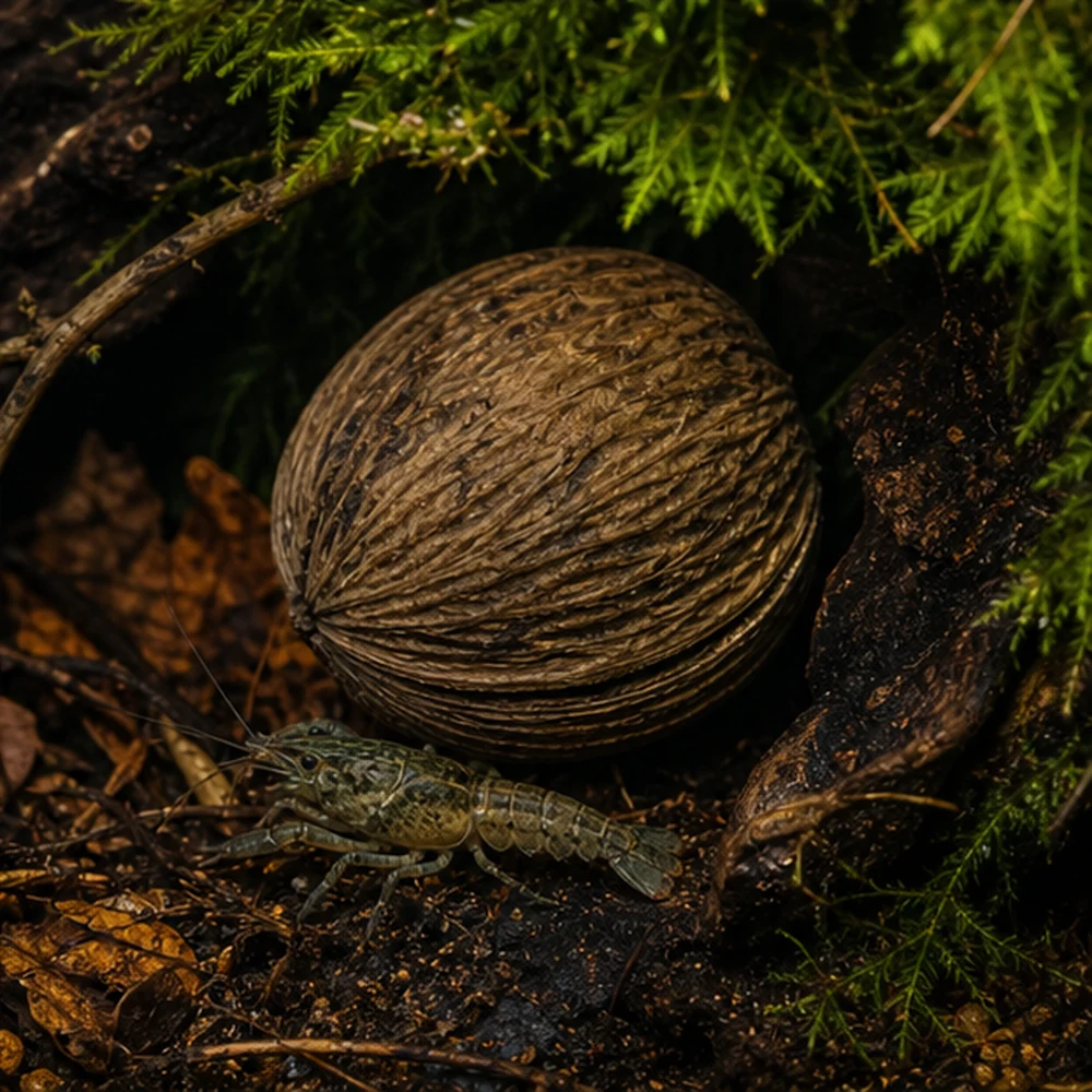 Mintolla Ball (Cerbera odollam) - Natural Seed Pod illustrative habitat scene - shelter context