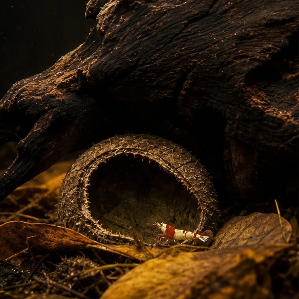 Palmyrah Pod Half (Arecaceae sp.) - Natural Botanical Cave illustrative habitat scene - habitat floor