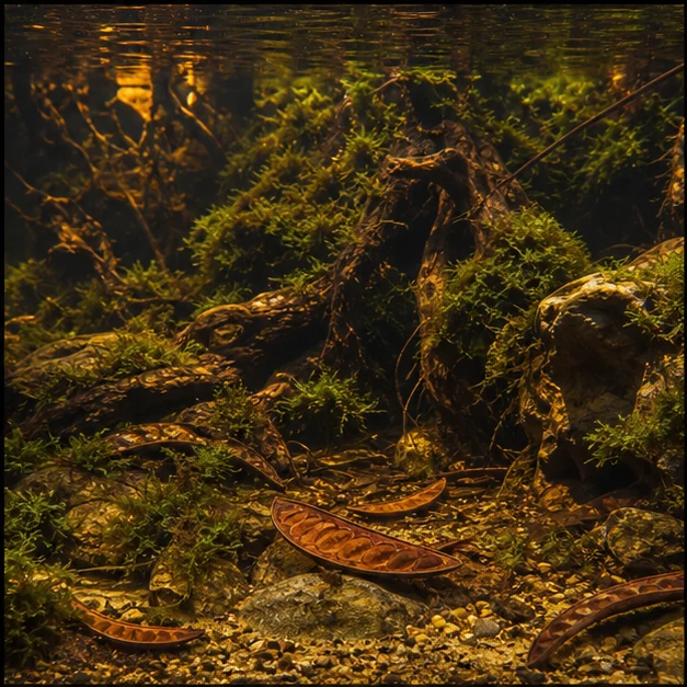 AquaCurl illustrative aquarium habitat look sample - wide botanical bed