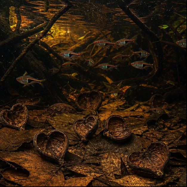 Badam Pods illustrative aquarium habitat look sample - blackwater pod cups