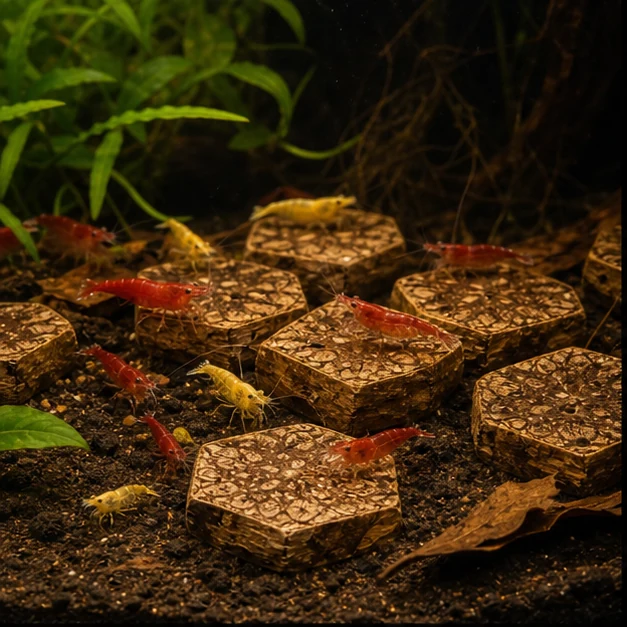 Mahogany Slices illustrative aquarium habitat look sample - shrimp surfaces