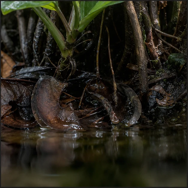 Rubber Tree Pods illustrative aquarium habitat look sample - waterline mood