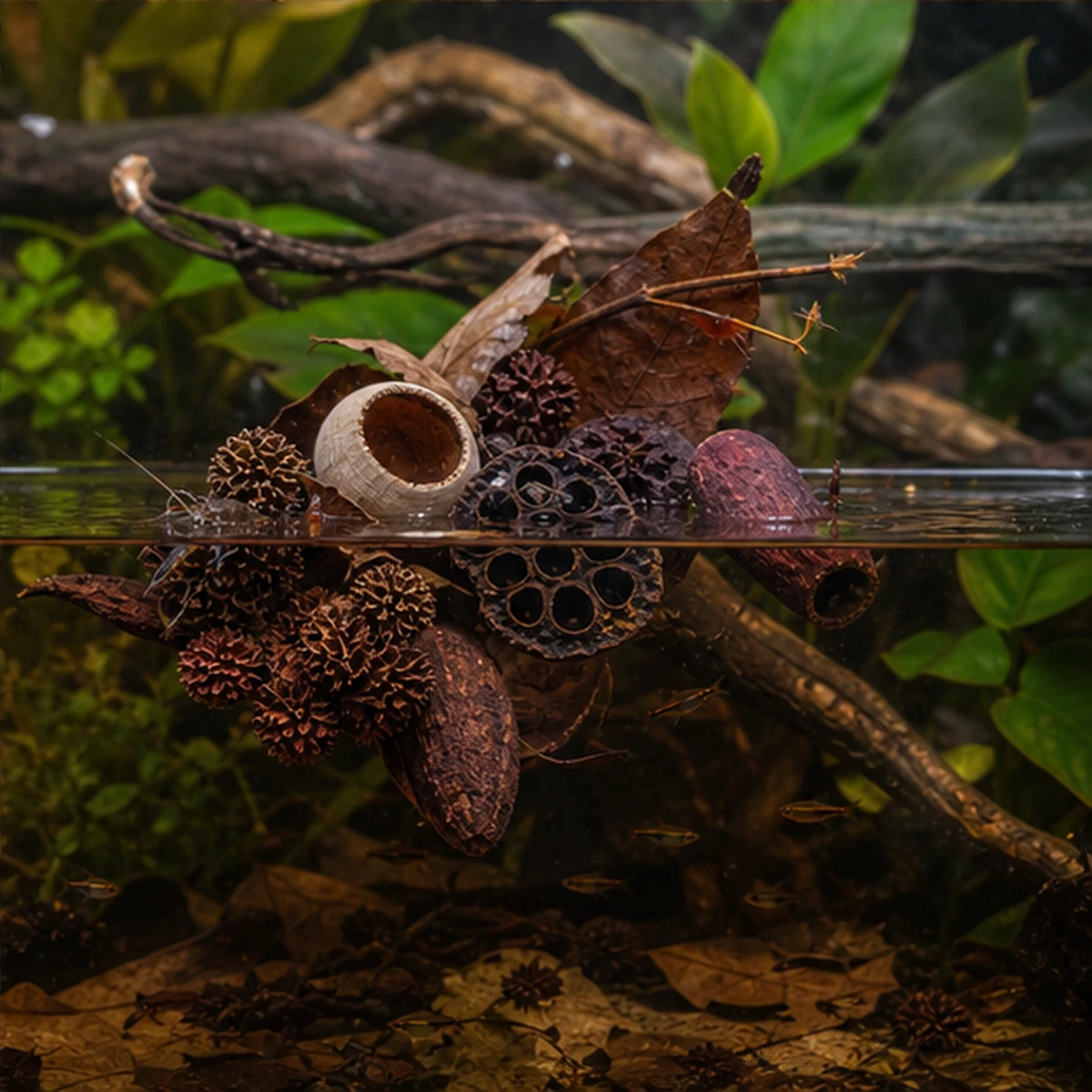 Dwarf Crayfish Hide & Cover Pack – 60–120L packing view illustrative scene