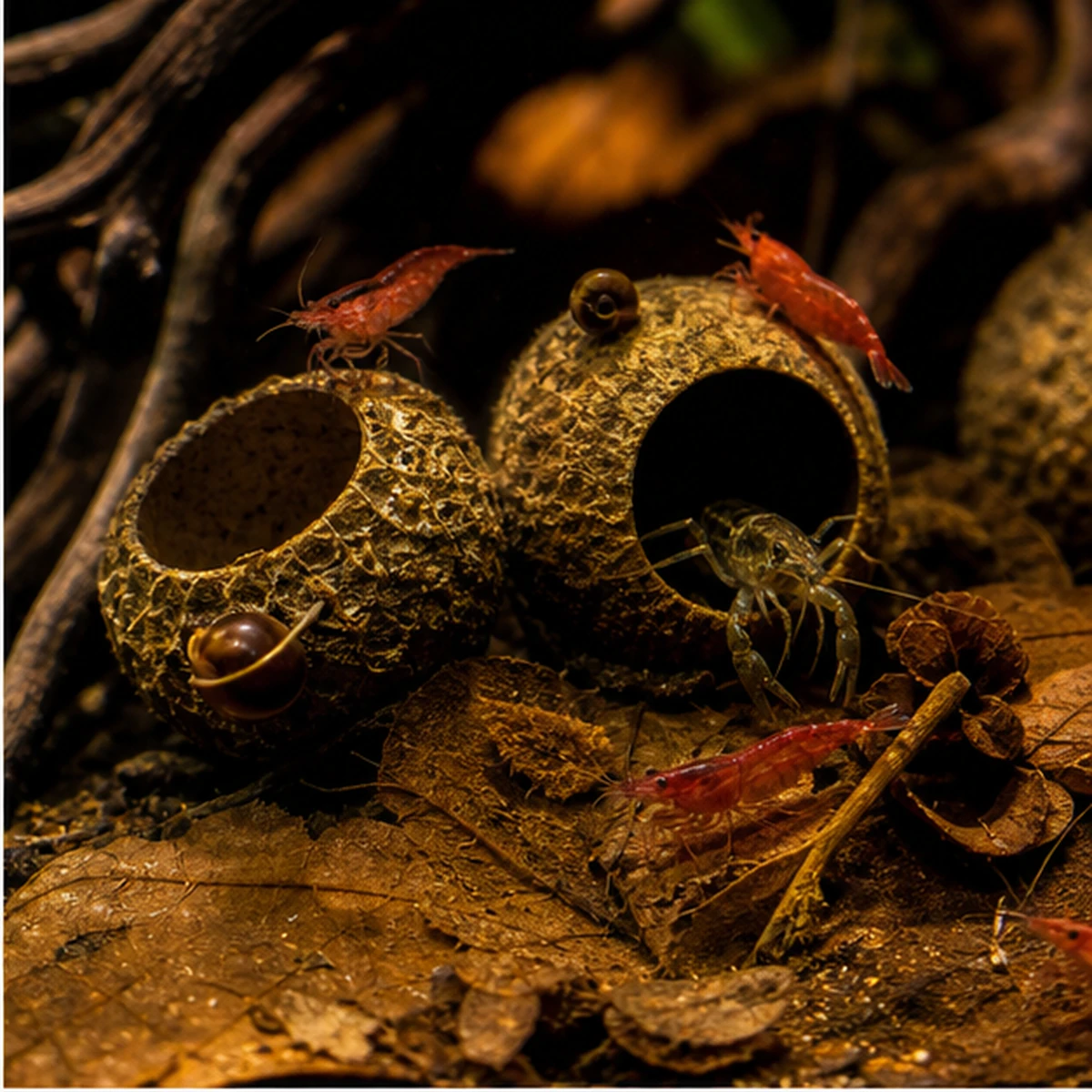 Aquarium Botanical Starter Box – Natural Pods, Cones & Leaf Litter habitat context illustrative scene