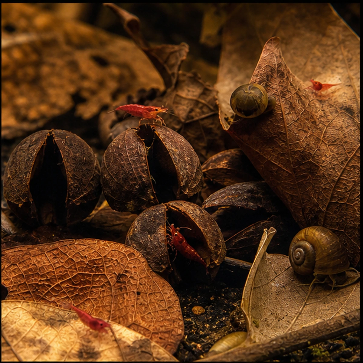 Aquarium Botanical Starter Box – Bakuli, Cones & Leaf Litter habitat context illustrative scene