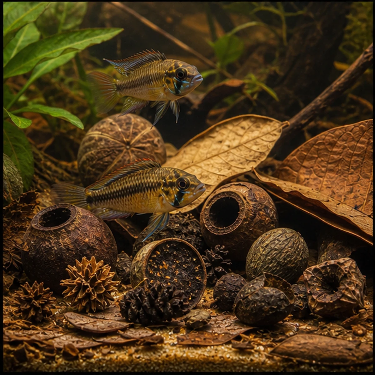 Blackwater Botanical Box #9 – Cones, Leaves, Pods & Feature Pieces shelter and cover aquascape illustration
