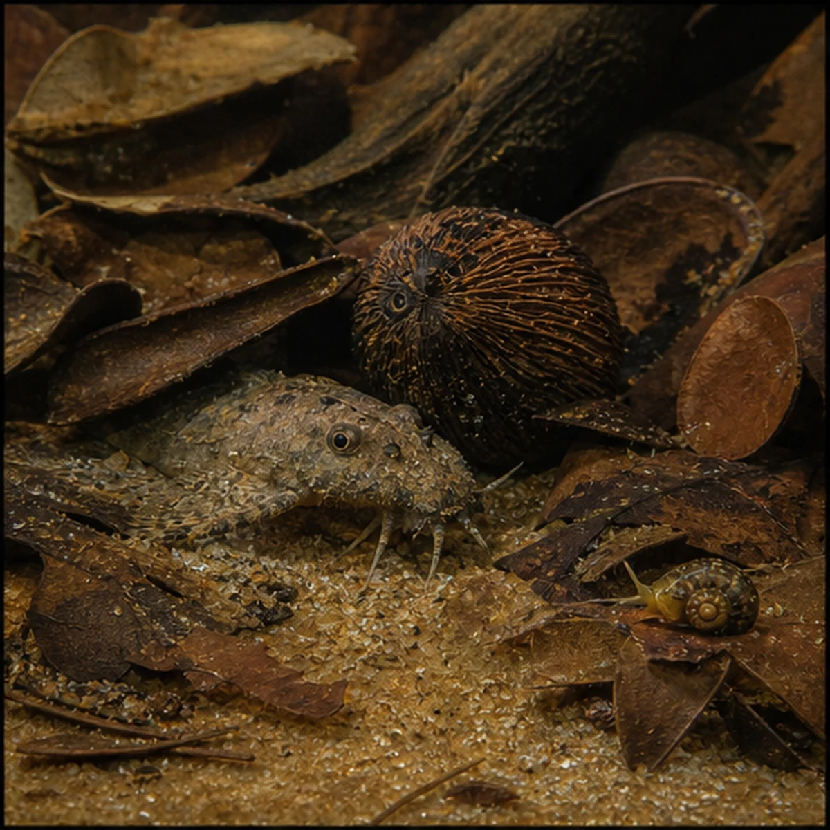 Blackwater Botanical Box – Tannins, Structure & Micro-Habitats shelter and cover aquascape illustration