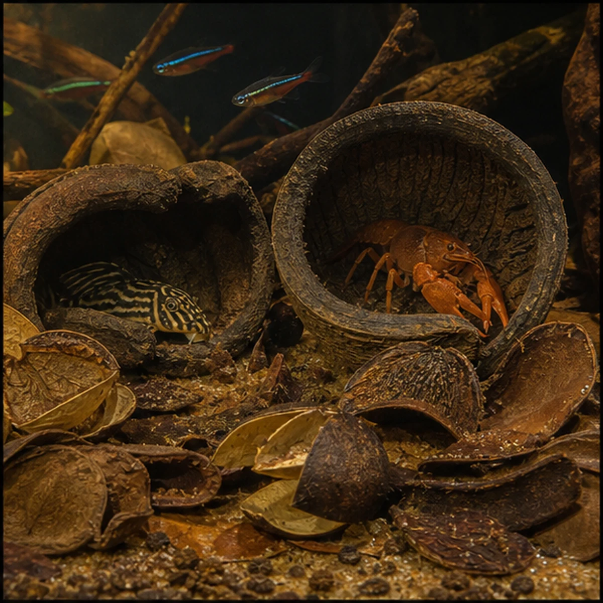 Blackwater Botanical Box – Tannins, Structure & Micro-Habitats living blackwater community illustration