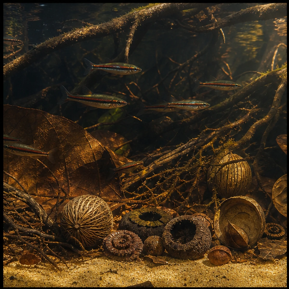 Blackwater Botanical Box – Big Structure, Shelters & Detail wide blackwater aquascape illustration