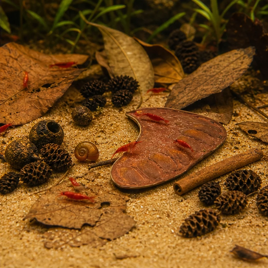 Blackwater Botanical Box – Pods, Leaves, Cones & Large Feature Piece (£12) illustrative product-world scene: Shrimp grazing floor