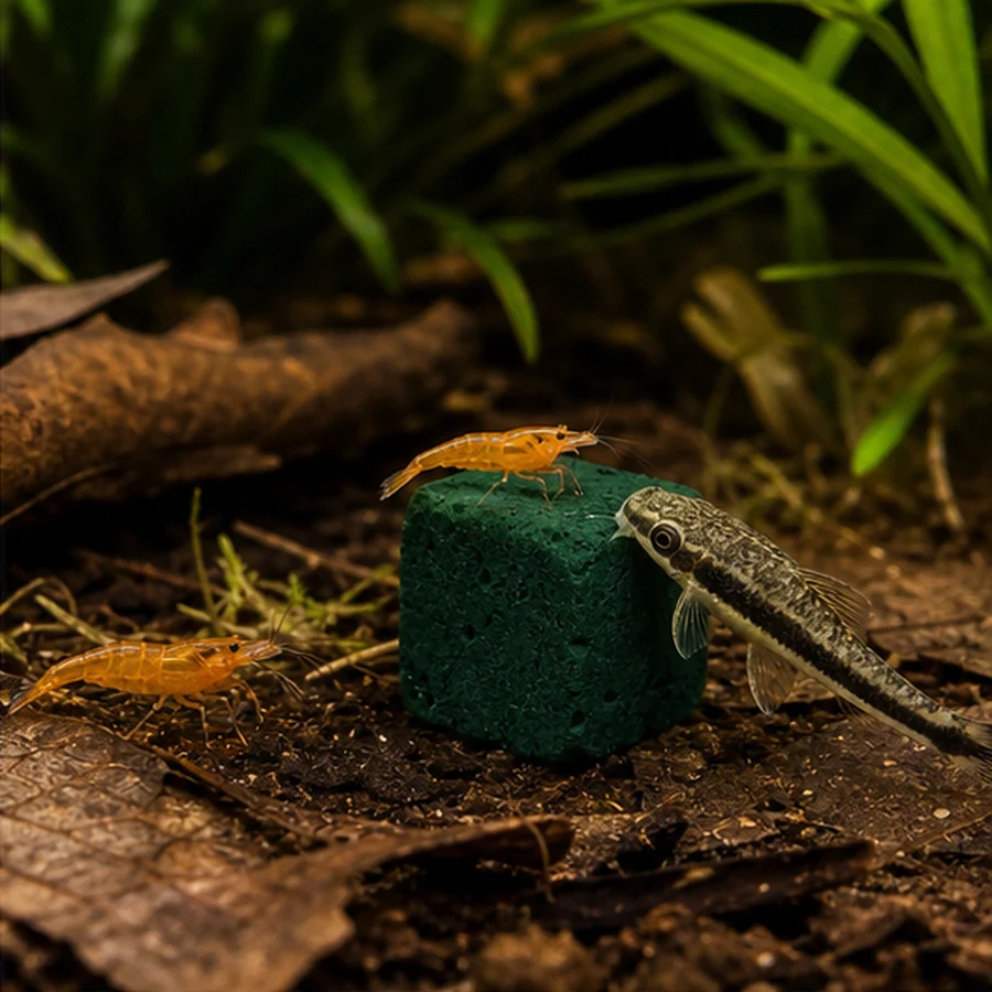 Calcium Mineral Grazing Blocks illustrative product-world scene: Spirulina edition habitat