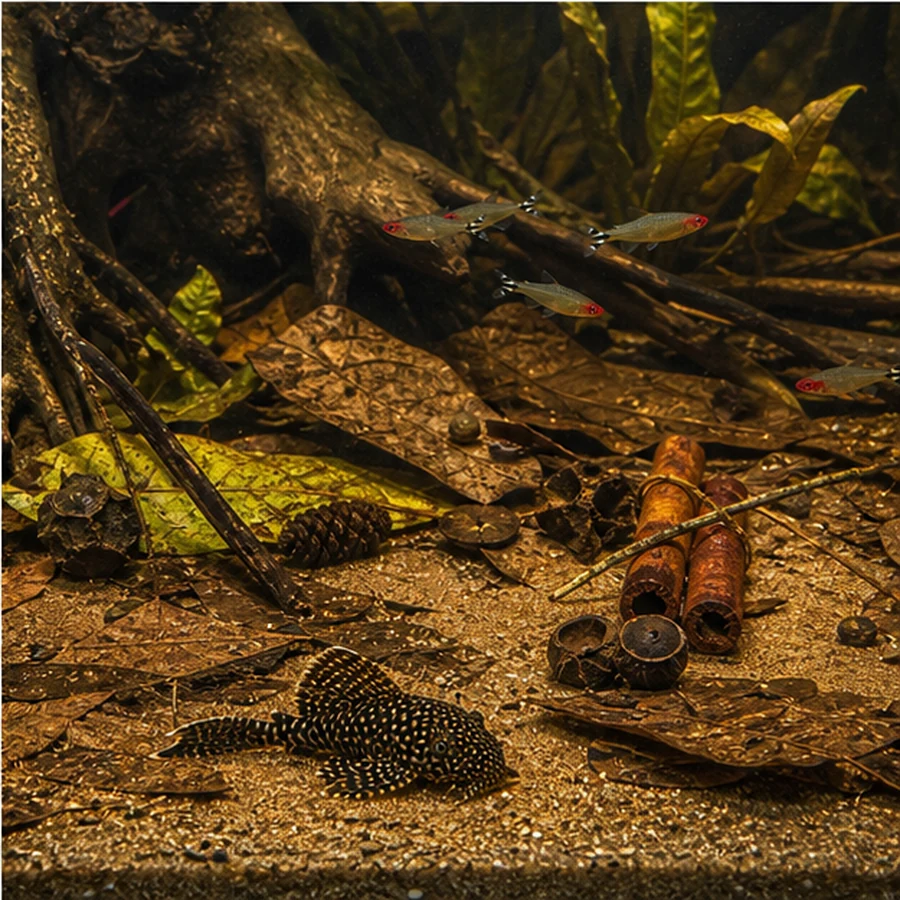 Large Blackwater Botanical Enrichment Box – 100–120 L Aquariums illustrative product-world scene: Pleco riverbank route