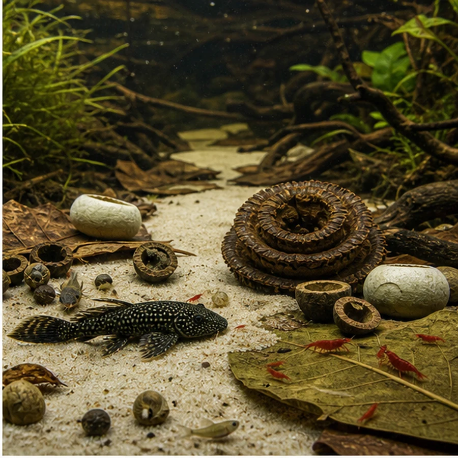 Large Botanical Box PLUS – 150L illustrative product-world scene: Pleco and shrimp channel