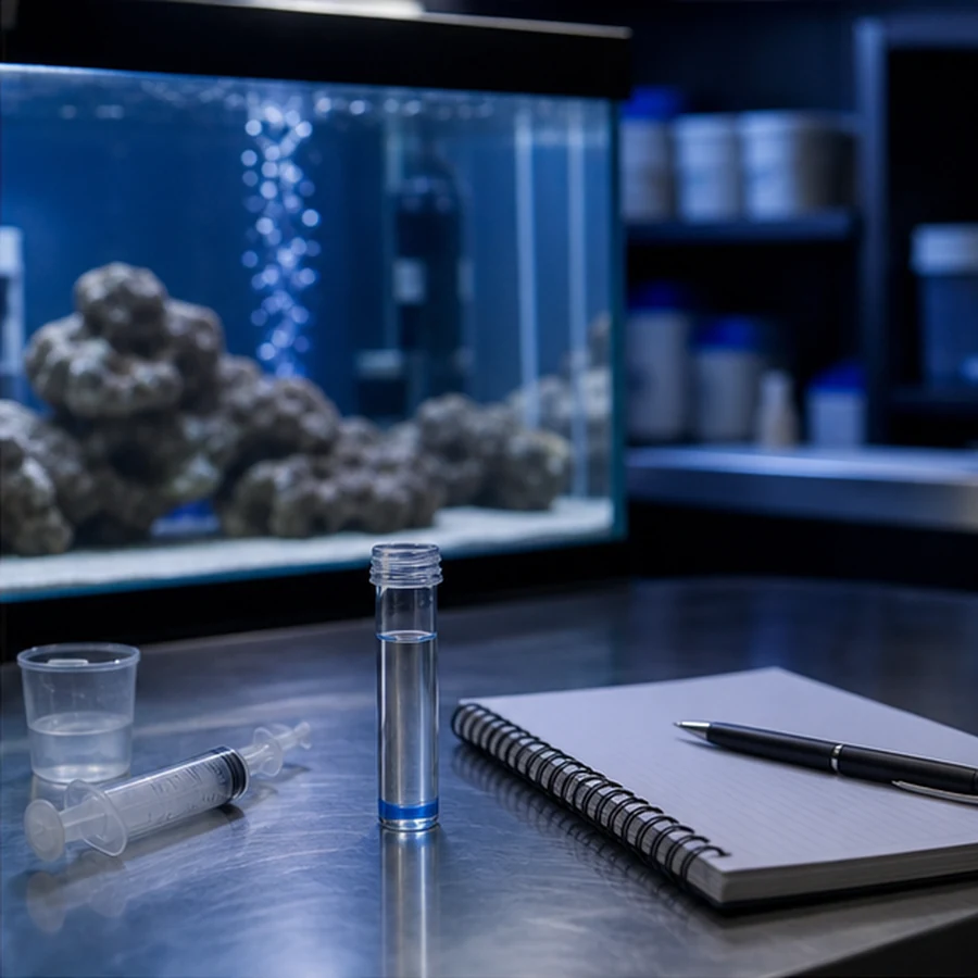 Seachem Cupramine 50ml 100ml 250ml Copper Solution Marine Fish Care illustrative product-world scene: Testing and preparation