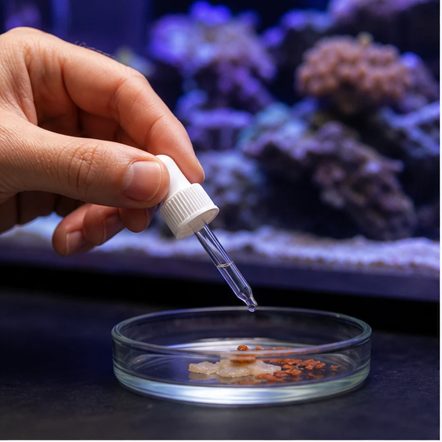 Seachem Entice 250ml Food Flavour Enhancer for Finicky Eaters illustrative product-world scene: Food preparation context