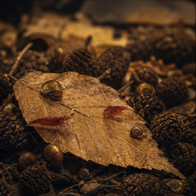 Beech Leaves (Fagus sp.) illustrative habitat scene - grazing detail