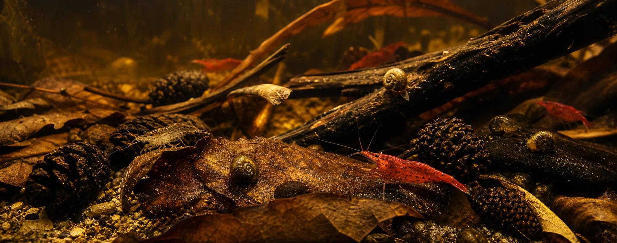 Shrimp grazing in a planted aquarium