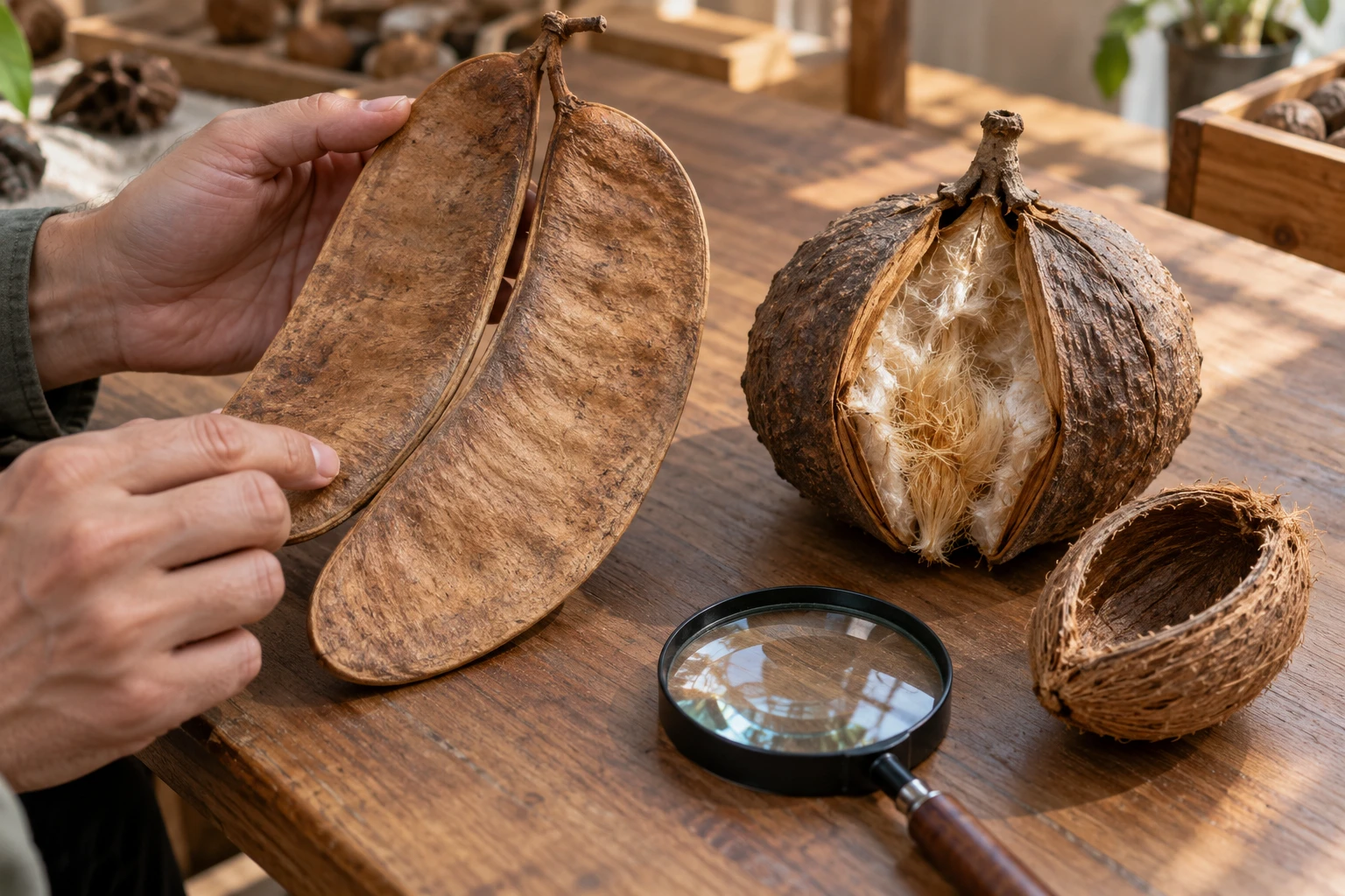 Inspect the actual opening, edge and condition before use. Elephant Ear Double, Bolsa and Baby Coconut forms illustrate different checks; the product listing and individual piece remain the reference.