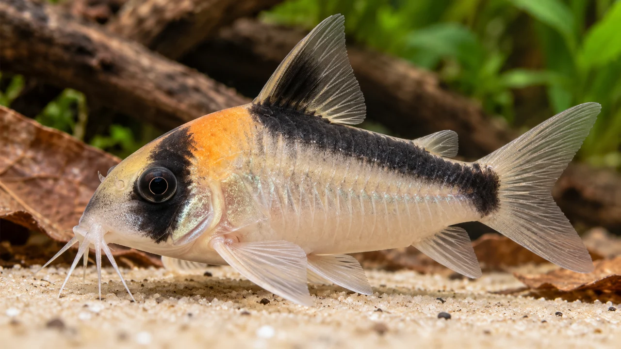 Adolfo’s Cory showing its identifying shape and markings in a suitable aquarium setting.
