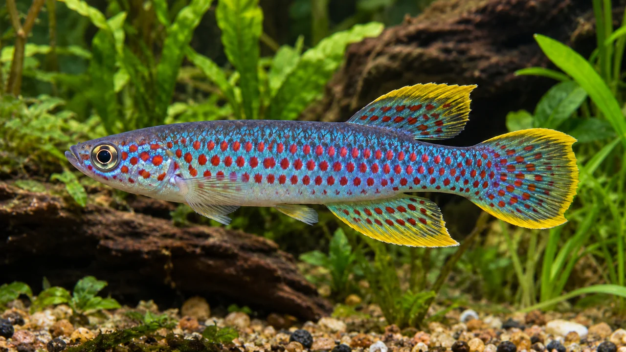 Gardner’s Killifish showing its identifying shape and markings in a suitable aquarium setting.
