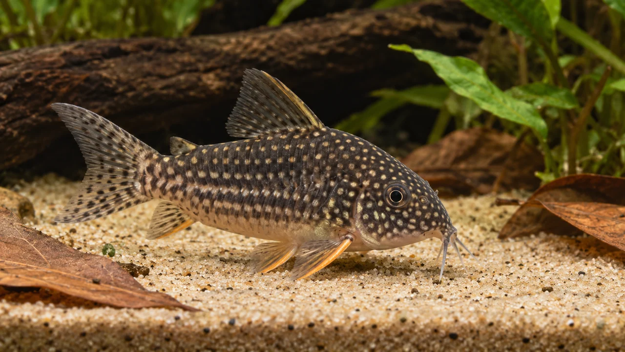 Sterba’s Cory showing its identifying shape and markings in a suitable aquarium setting.