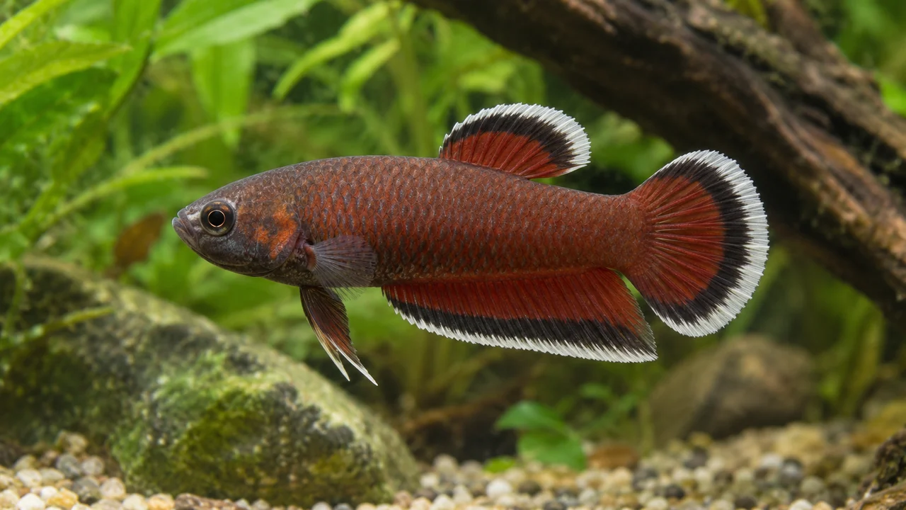 White-Seam Betta showing its identifying shape and markings in a suitable aquarium setting.