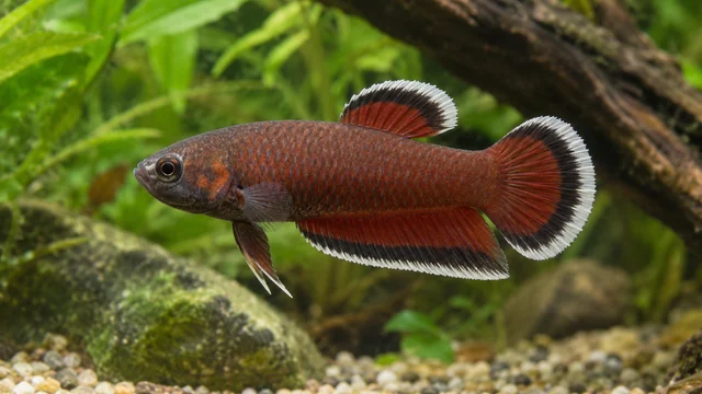 White-Seam Betta showing its identifying shape and markings in a suitable aquarium setting.