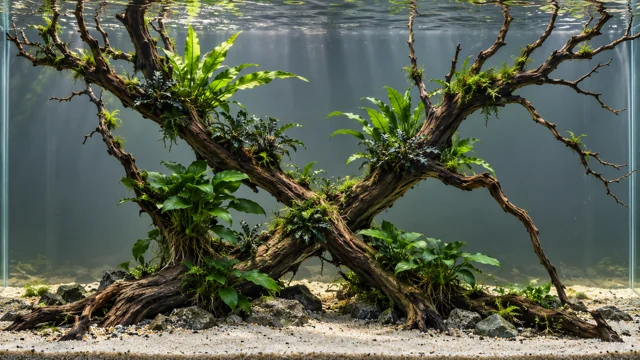 Epiphyte Woodscape planted freshwater aquarium composition