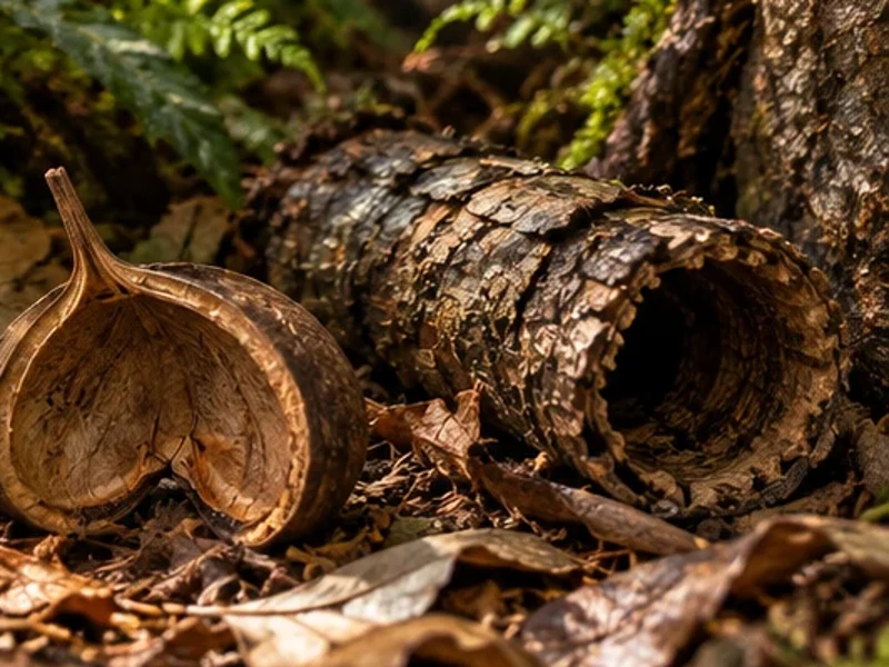 Rough rolled bark tube beside the gecko habitat leaf floor