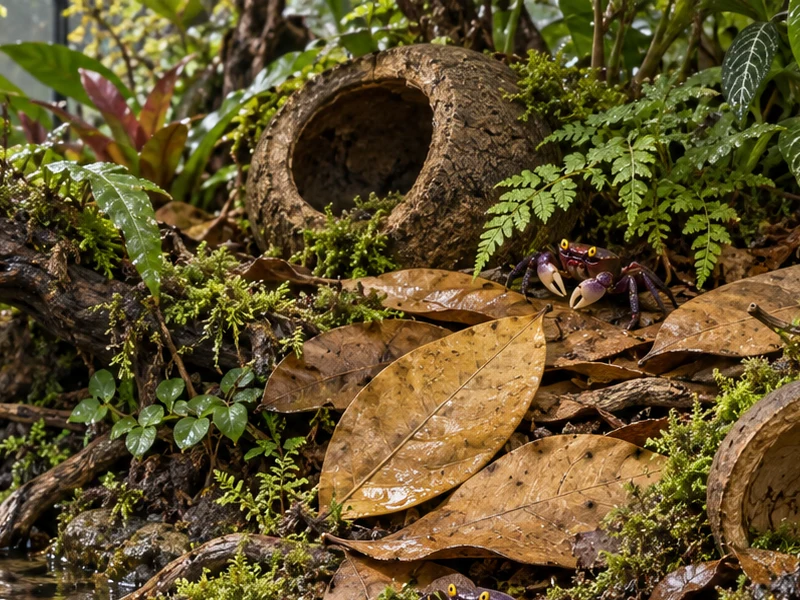 Round woody pod among ferns above the waterline