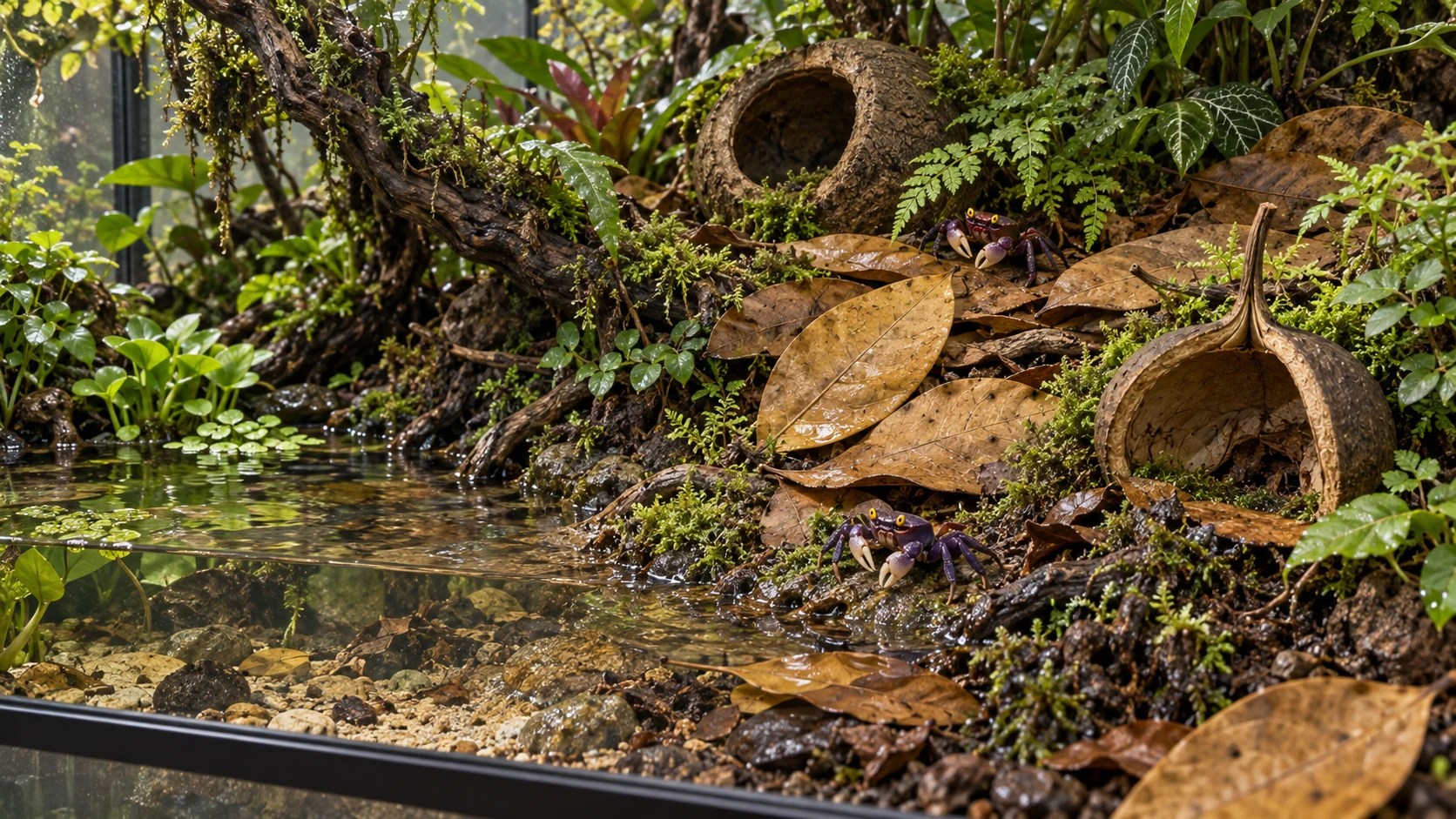 Planted paludarium habitat illustration