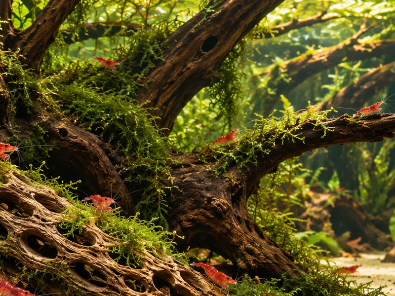 Moss attached around branching aquarium wood