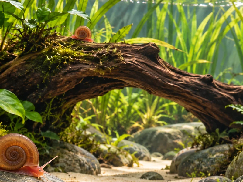 A low wooden arch above an open sandy aquarium path